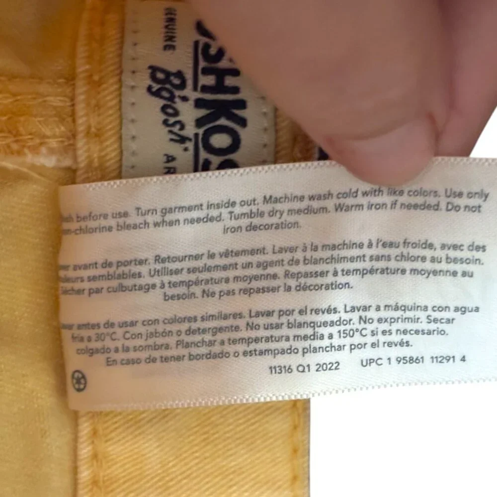 Oshkosh‎ B'Gosh girl's Cut Off Jean Shorts Size 12 Yellow Adjustable Waist